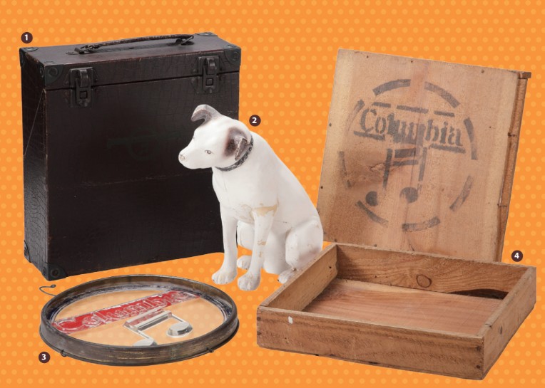 古倫美亞公司玻璃製廣告燈罩、古倫美亞唱片木盒