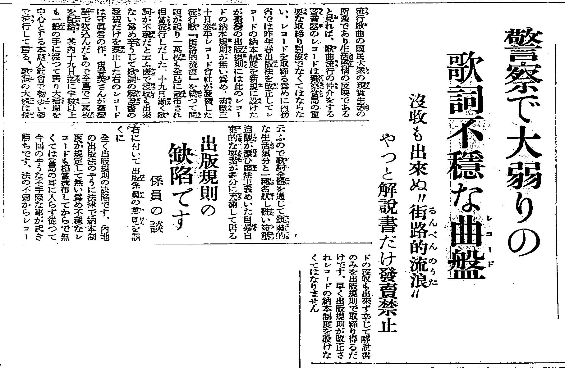 〈街頭的流浪〉查禁報導